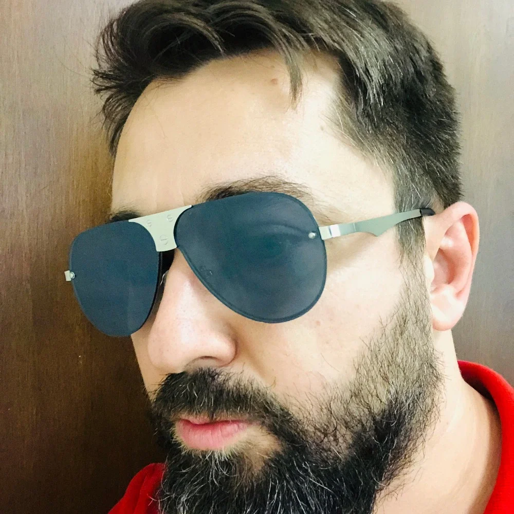 Sunglasses Silver Frame Dark Black Lens Men's Fashion Eyewear UV400‎ Protection